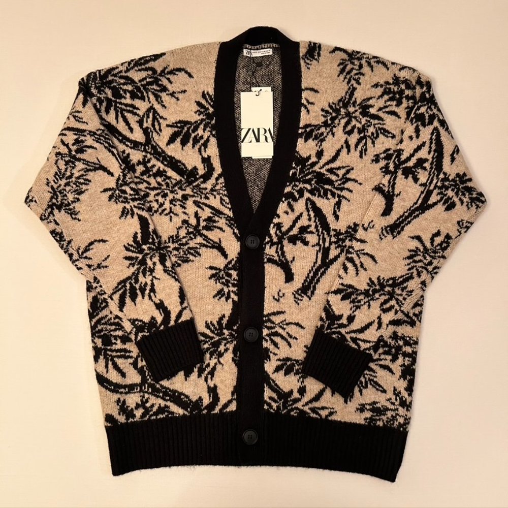 NEW ZARA Jacquard Pattern Knit Cardigan Sweater
